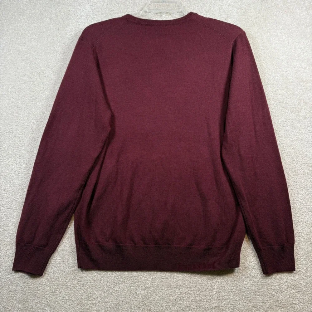 Jos. A. Bank V-Neck Sweater Mens Large‎ Burgundy 100% Merino Wool